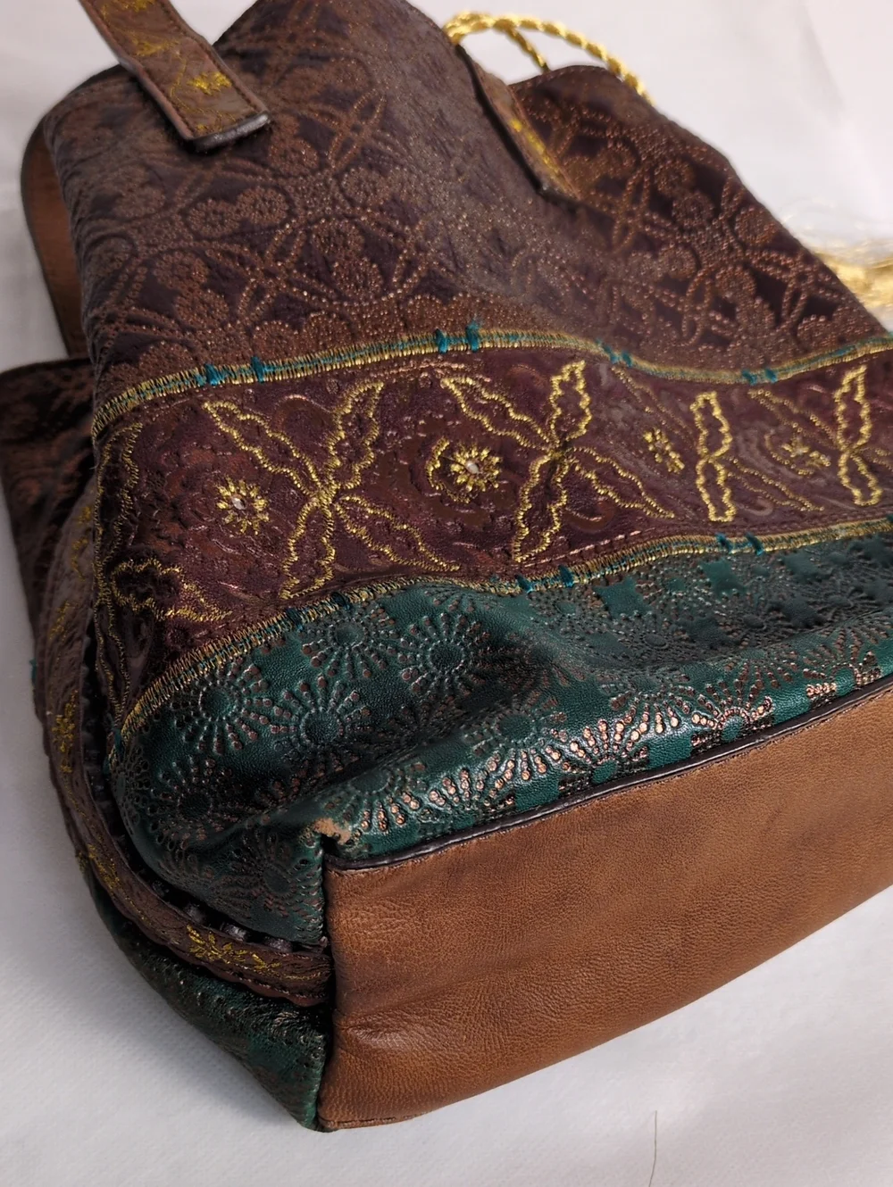 Butterfly by Matthew Williamson Leather Tote Bag Metallic Embossed Boho Tassels